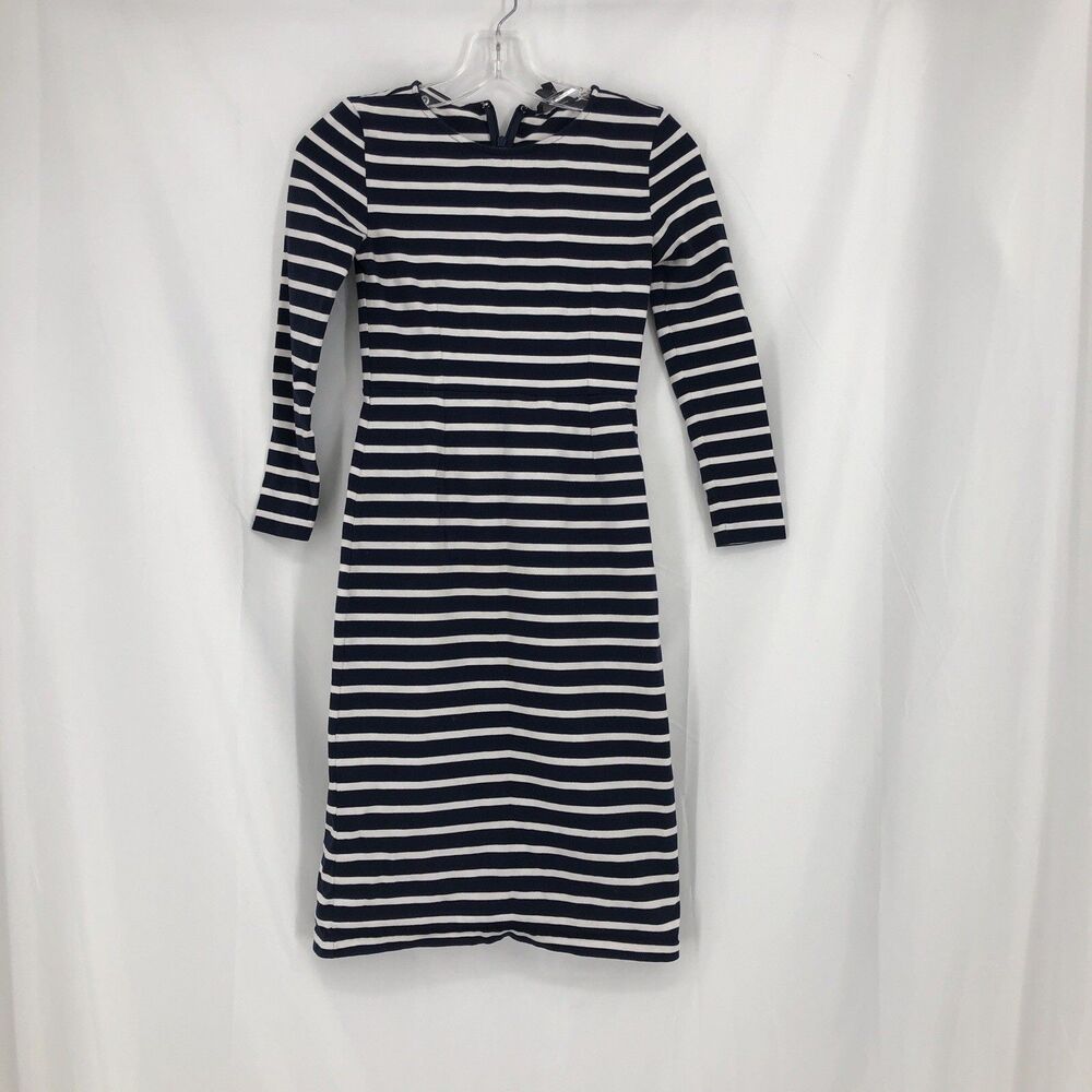 J Crew Dress Womens 00p Navy White Stripe 3/4 Sleeve Knit Shift